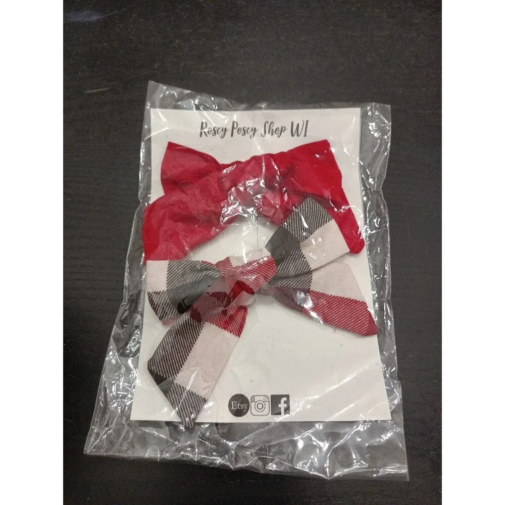 Rosey Posey Etsy Two Red Hair Bows With Metal Clip